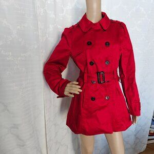 Elegant Red Double-Breasted Trench Coat